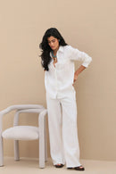 Conjunto Resort Linho Branco – Camisa e Calça Feminina em Linho Premium + Brinde
