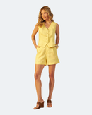Conjunto Aura Dourada em Linho – Colete Alfaiatado e Short Feminino Louvia
