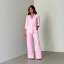 Conjunto Resort Linho Rosa – Camisa e Calça Feminina em Linho + Brinde